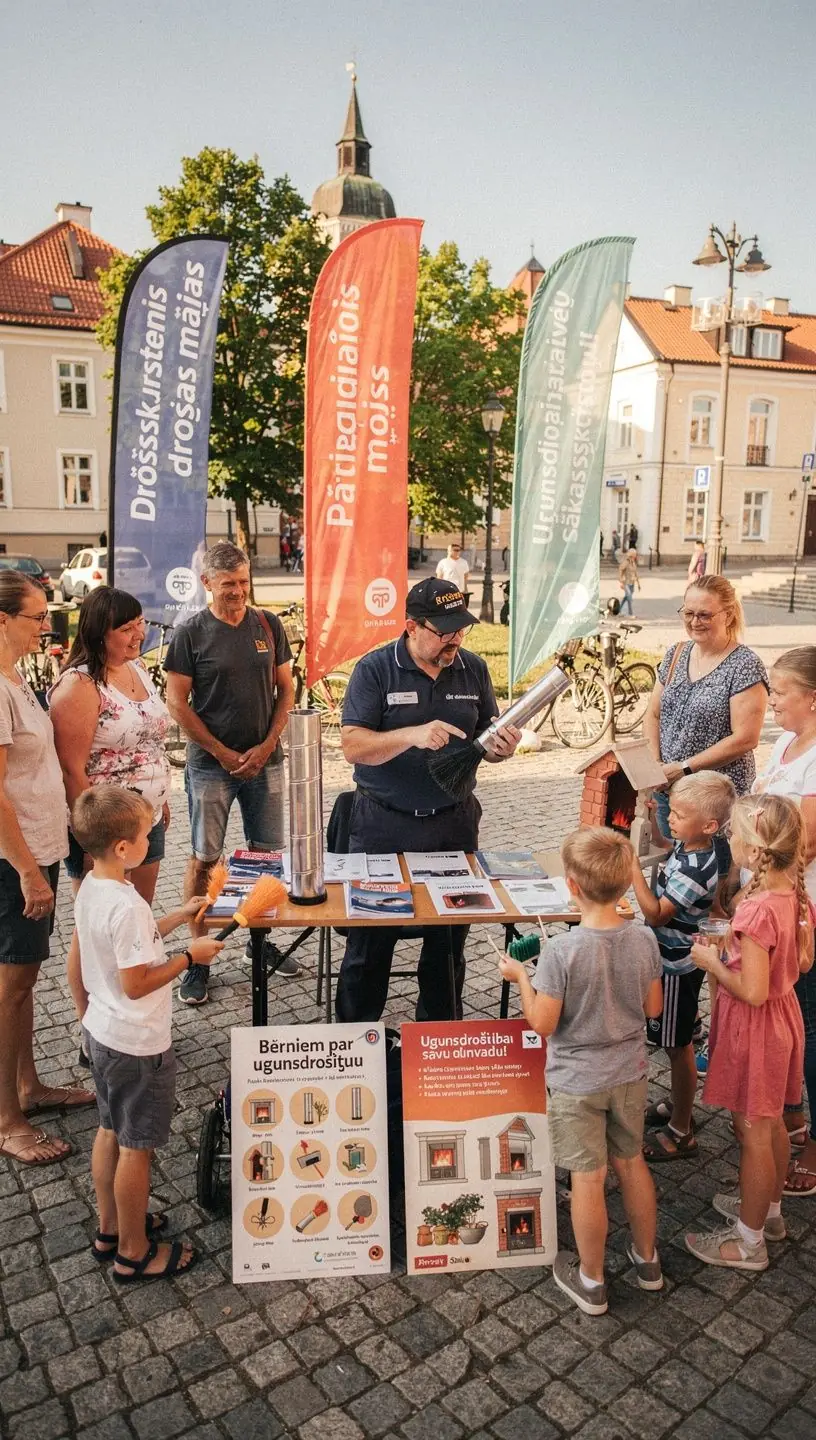 Mājokļa kamīns ar tīru skursteni, gatavs lietošanai.